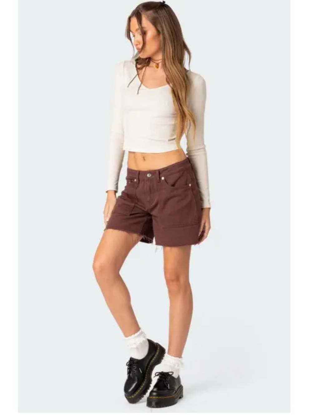 EDIKTED Brown Boyfriend Carpenter Denim Shorts Size Small